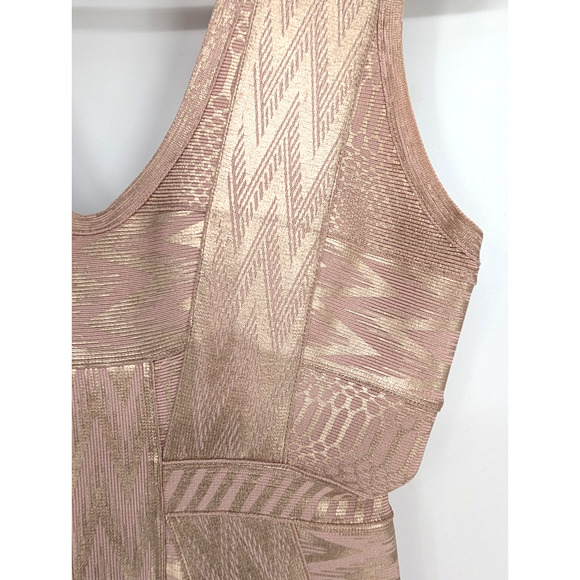 VTG Y2K Herve Leger Aerin Rose Gold Bandage Dress XS Metallic Bodycon Mini Glam - Picture 8 of 14